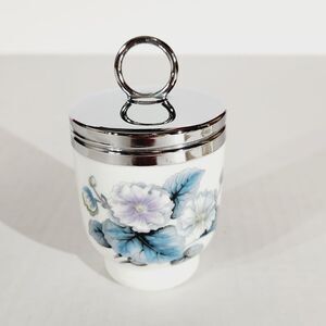 Royal Worcester Egg Coddler Porcelain Woodland Floral Blue Purple England Vtg